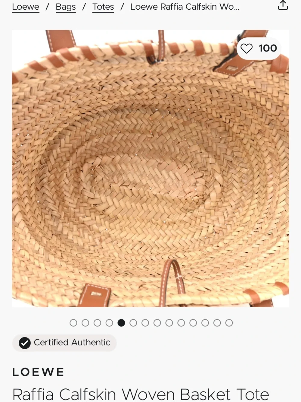 Loewe Tan Raffia and Calfskin Woven Tote